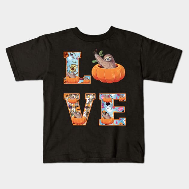 Cute Sloth Pumpkin Halloween Costume Kids T-Shirt by Pelman